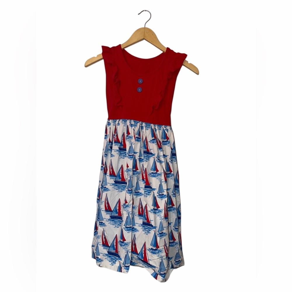 Eleanor Rose Girls Red white blue Sailboat Print Rhonda pocket Sundress 14-16